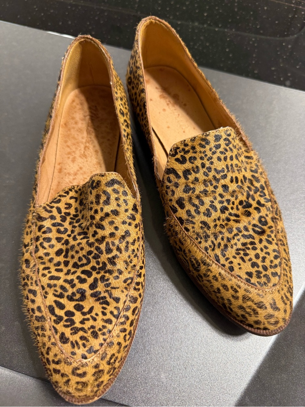 Madewell Leopard Print Haircalf Loafers in Tan and Black